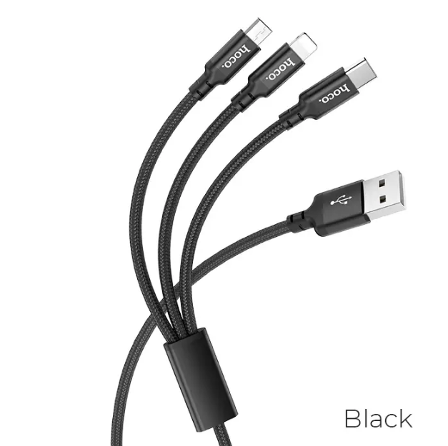 Кабель HOCO Combo Lightning Micro USB Type-C Times speed X14 100 см 2 A Black - фото 2