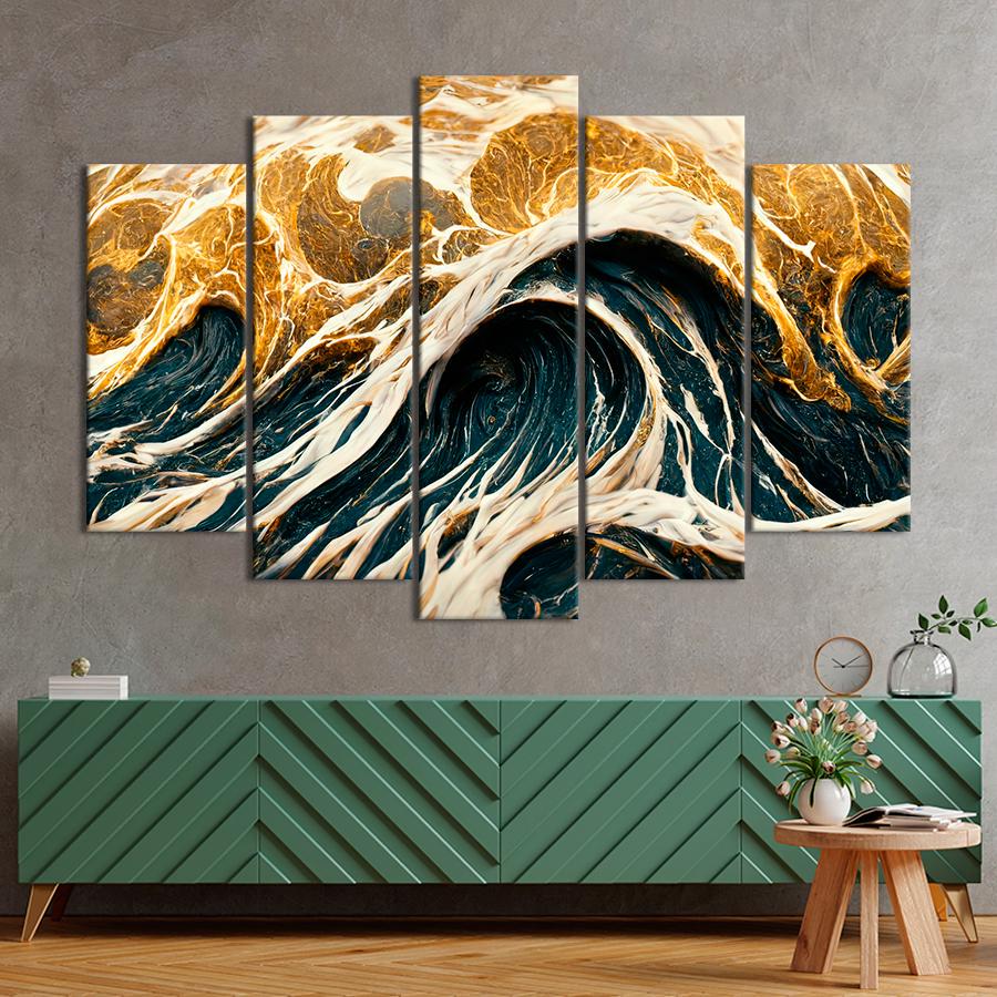 Картина на полотні Абстракція золоті морські хвилі 137x85 см (V153-5_L)
