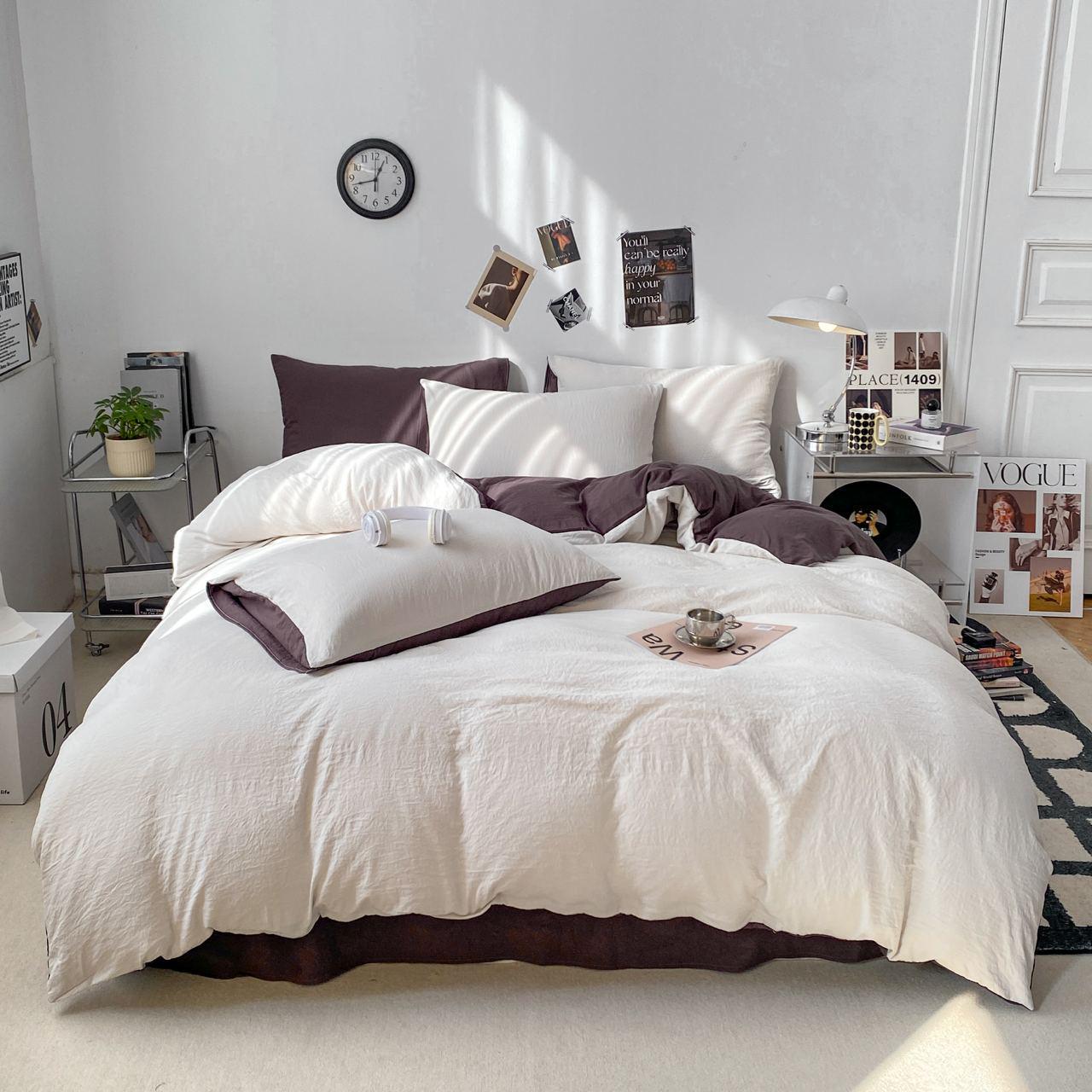 Комплект постельного белья Тень сатин евро/наволочки 50х70/70х70 см Молочный/Шоколадный (6866) - фото 1 Комплект постельного белья Тень сатин евро/наволочки 50х70/70х70 см Молочный/Шоколадный (6866) - фото 1