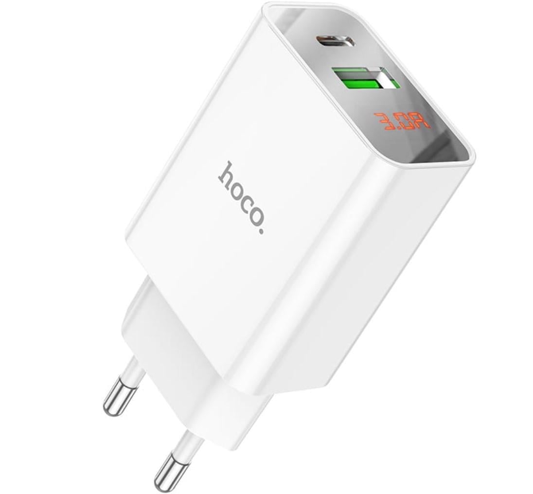 Зарядное устройство Hoco C100A USB QC3.0/Type-C PD 20W быстрая зарядка с дисплеем White (2944038190)