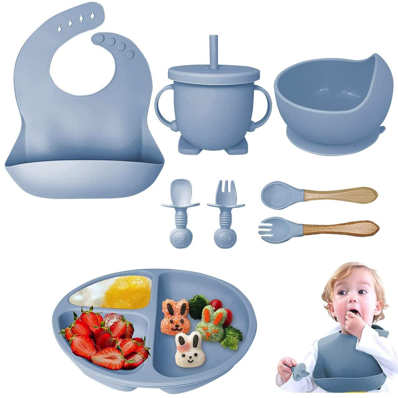 Набор силиконовый для кормления детей 9 пр. Зеленый - фото 7