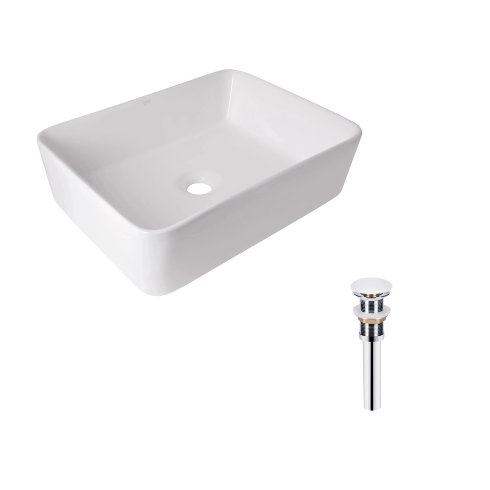 Раковина накладная Qtap Tern 480х370х135 мм прямоугольная с донным клапаном White (47301)