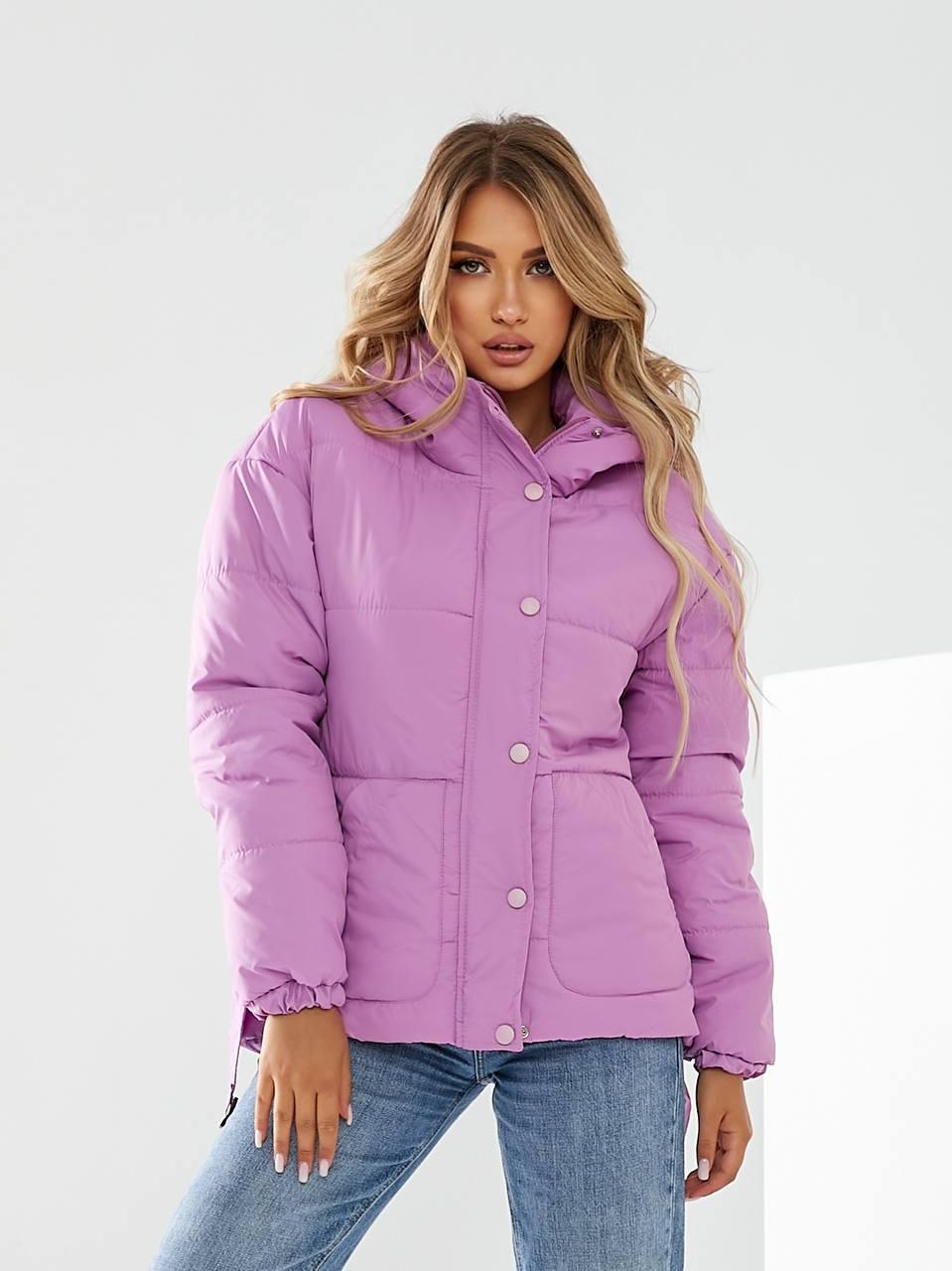 Куртка утеплена Khan коротка з поясом р. 42 Рожевий (Kh332) - фото 3