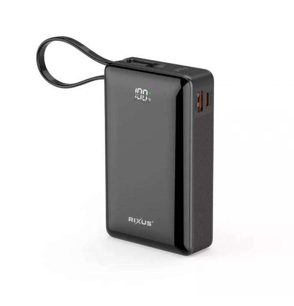 Повербанк Rixus RXPB02B 20000 mAh PD22.5W+QC3.0 USB-C Cable Built-in Black (1df57a80)