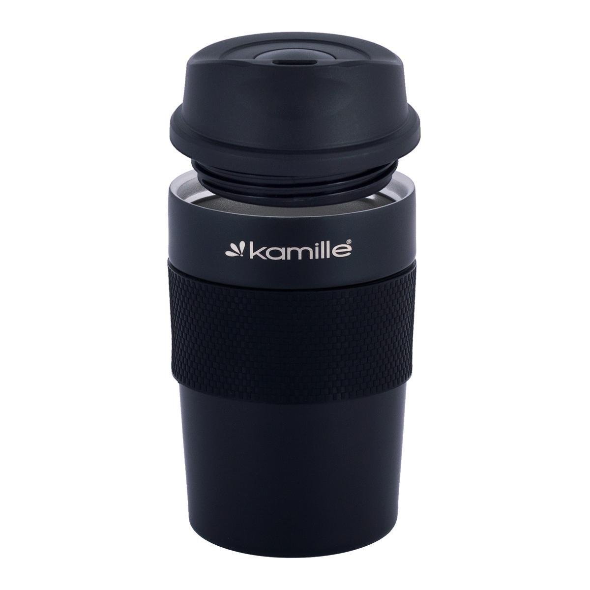 Термочашка Kamille из нержавеющей стали с TPR-вставкой 480 мл Черный (2049А)