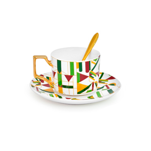 Чашка с блюдцем и ложкой Stenson Picasso 220 мл Green (YG00936)