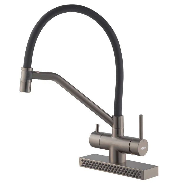 Смеситель для кухни KOER KB-74027-07 с высоким гибким изливом с функцией водопад Графит (OL-KR5203)