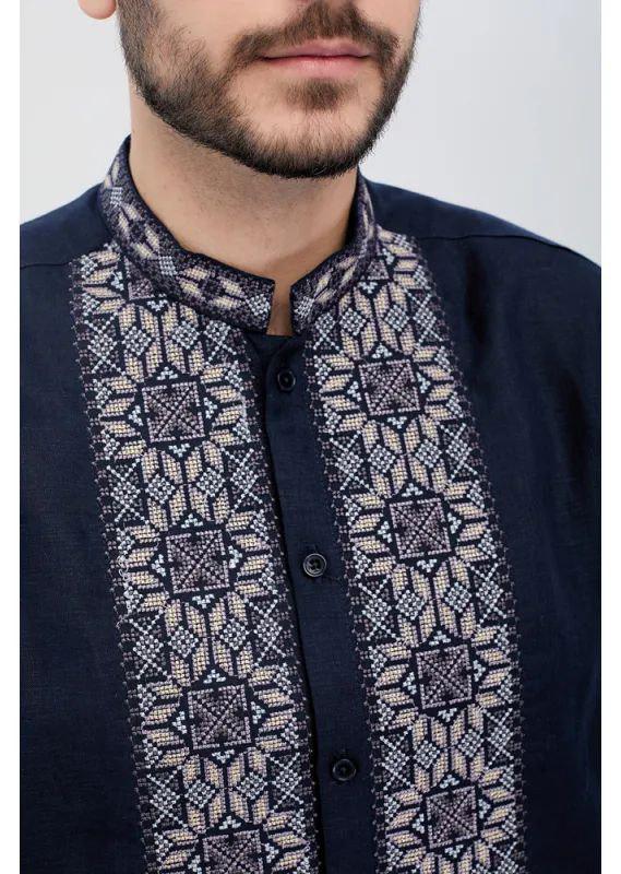 Вышиванка мужская р. 52 Синий/Черный (321) - фото 5