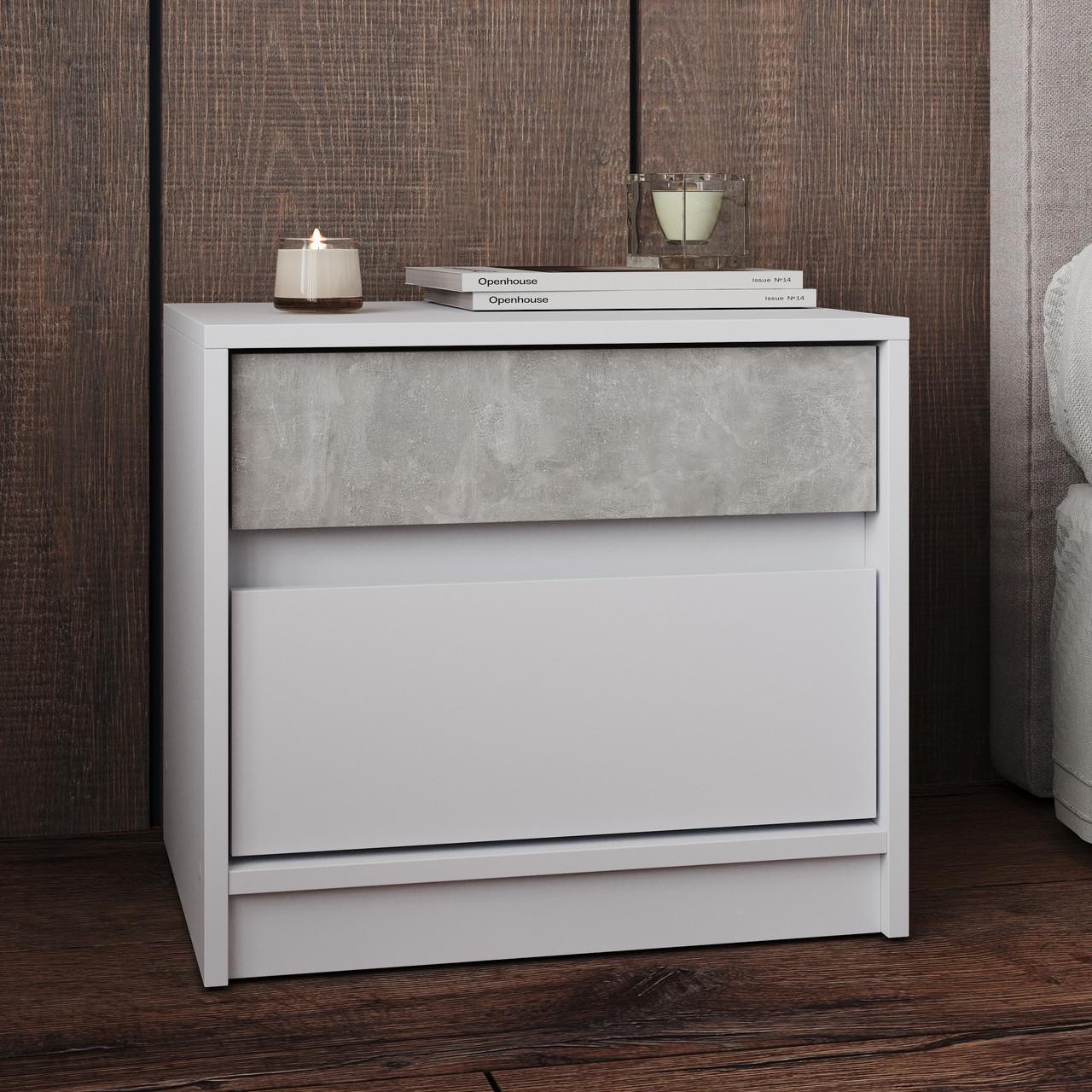 Тумба приліжкова Еверест Стайл-500 Білий/Бетон (е-20742.04)