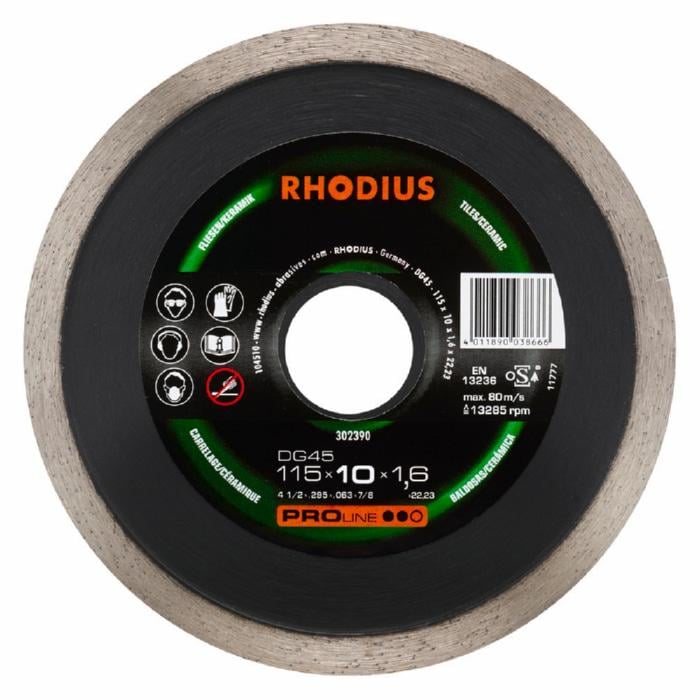 Круг алмазный Rhodius сплошная кромка Pro DG 45 сегмент 10 мм 115x2,0х22,2 мм 302390 (13995)