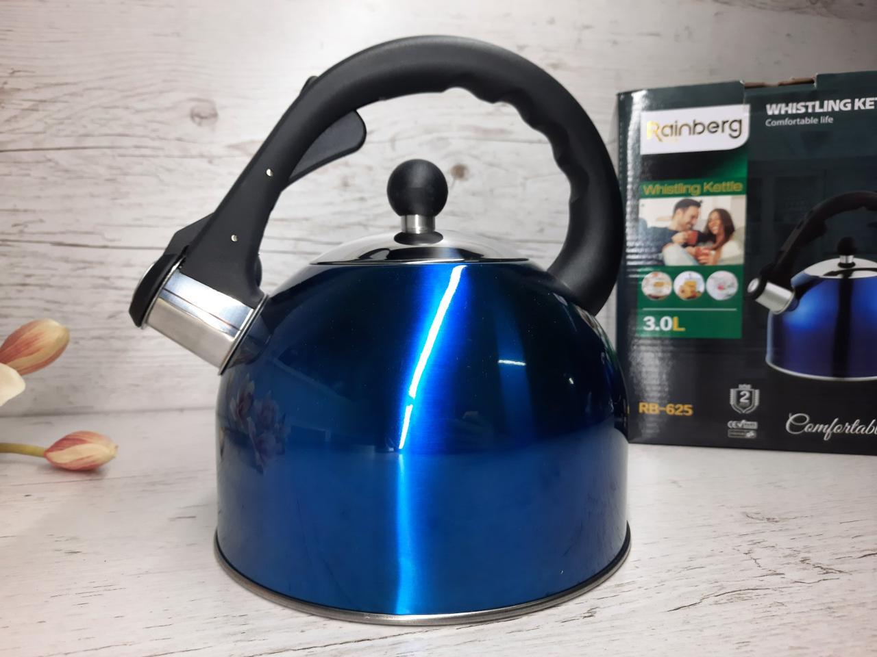 Чайник Rainberg RB-625 із свистком 3 л Синій - фото 4 Чайник Rainberg RB-625 із свистком 3 л Синій - фото 4