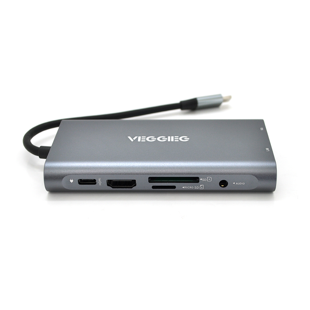 Хаб-конвертор Veggieg TC10-U Type-C с HDMI USB3.0 VGA RJ45 SD TF Серебристый (19910)