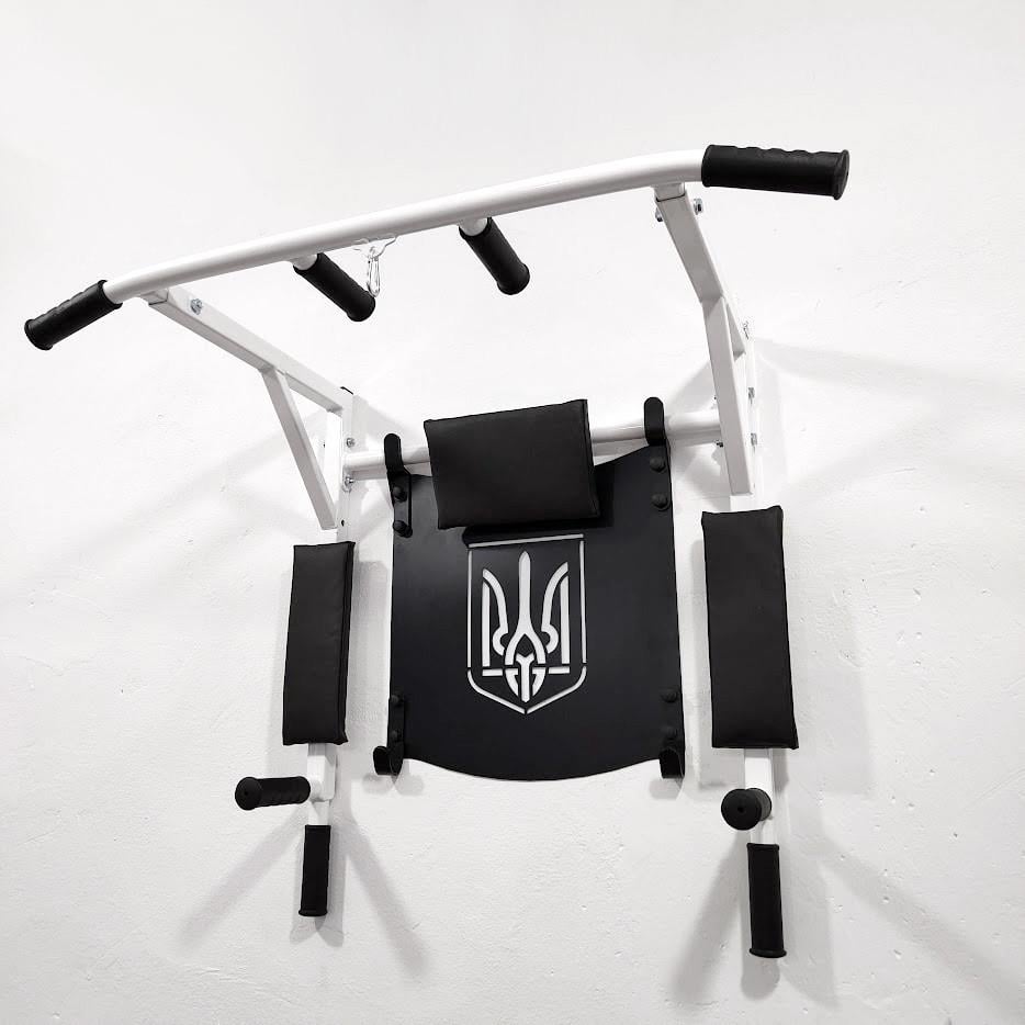 Турнік-бруси SAB настінний розбірний з гумовими ручками/рамкою з гербом та адаптивною спинкою для преса Білий (0078)