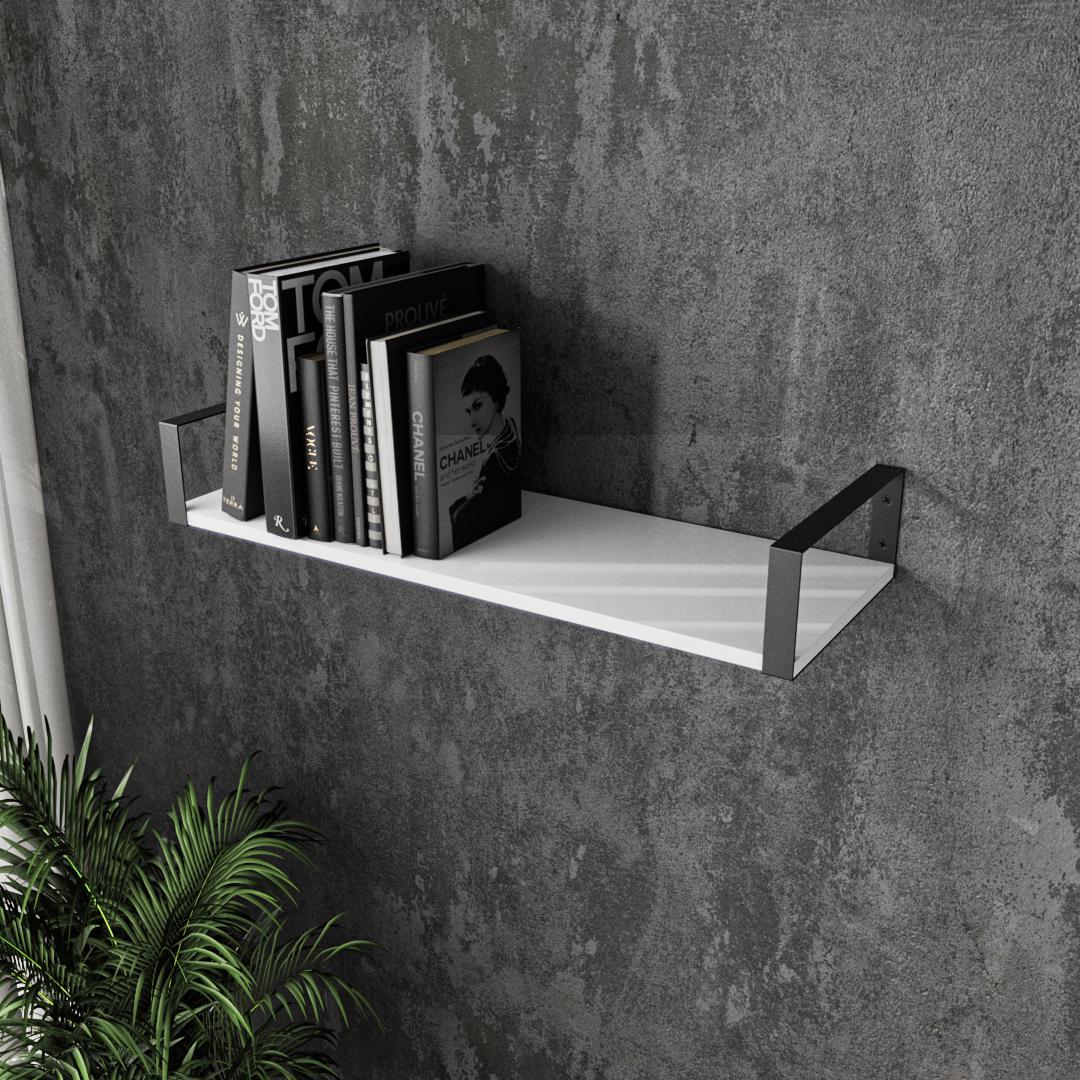 Полка настенная с металлическими креплениями 600x126x220 мм Белый/Черный (mxr-21-wh-bl)