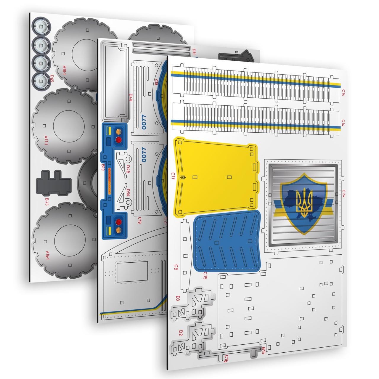 Пазл механічний 3D TheGravix Тягач Поліцейський із дерева 496 деталей - фото 4 Пазл механічний 3D TheGravix Тягач Поліцейський із дерева 496 деталей - фото 4