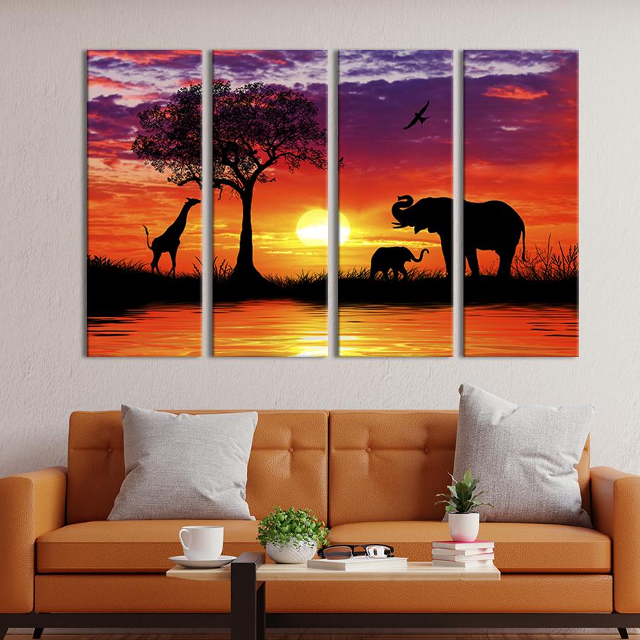 Модульная картина на холсте Полиптих Африканский пейзаж с животными 89x53 см (171-41) Модульная картина на холсте Полиптих Африканский пейзаж с животными 89x53 см (171-41)