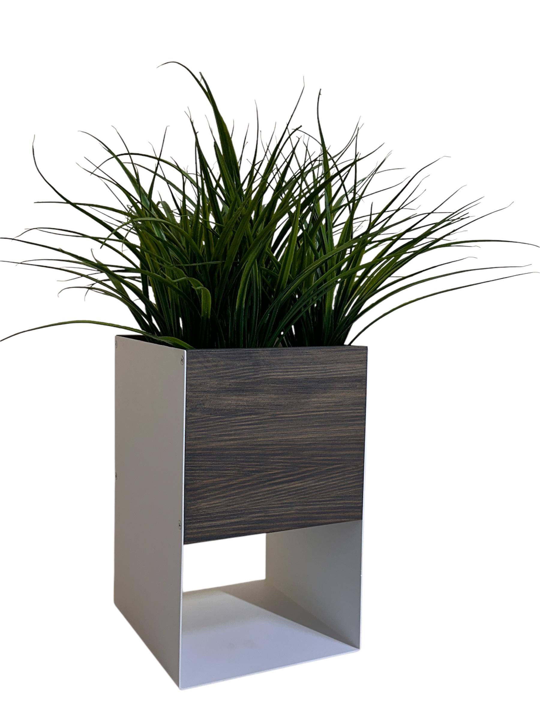 Подставка для цветов из металла и дерева Графитовый/Белый