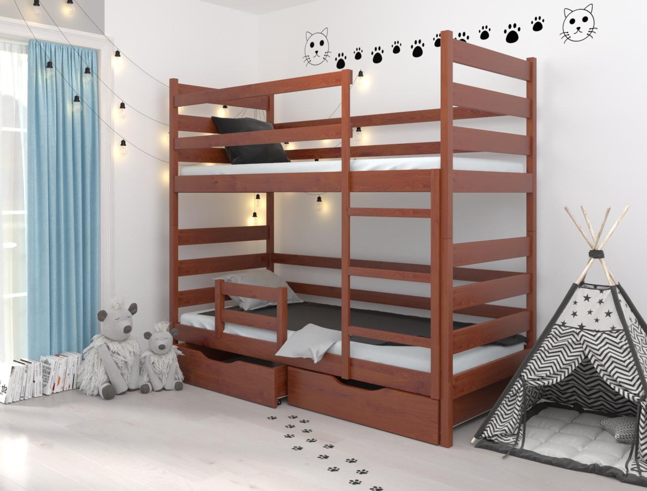 Кровать двухъярусная Luna Амели из натурального дерева с бортиком и ящиками 90х200 см Ольха (38642)