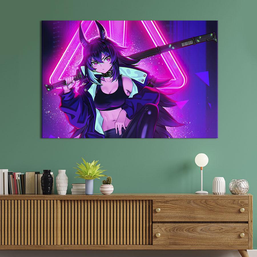 Настенный декор картина на холсте для интерьера Cyberpunk anime girl 120x80 см (693-1)