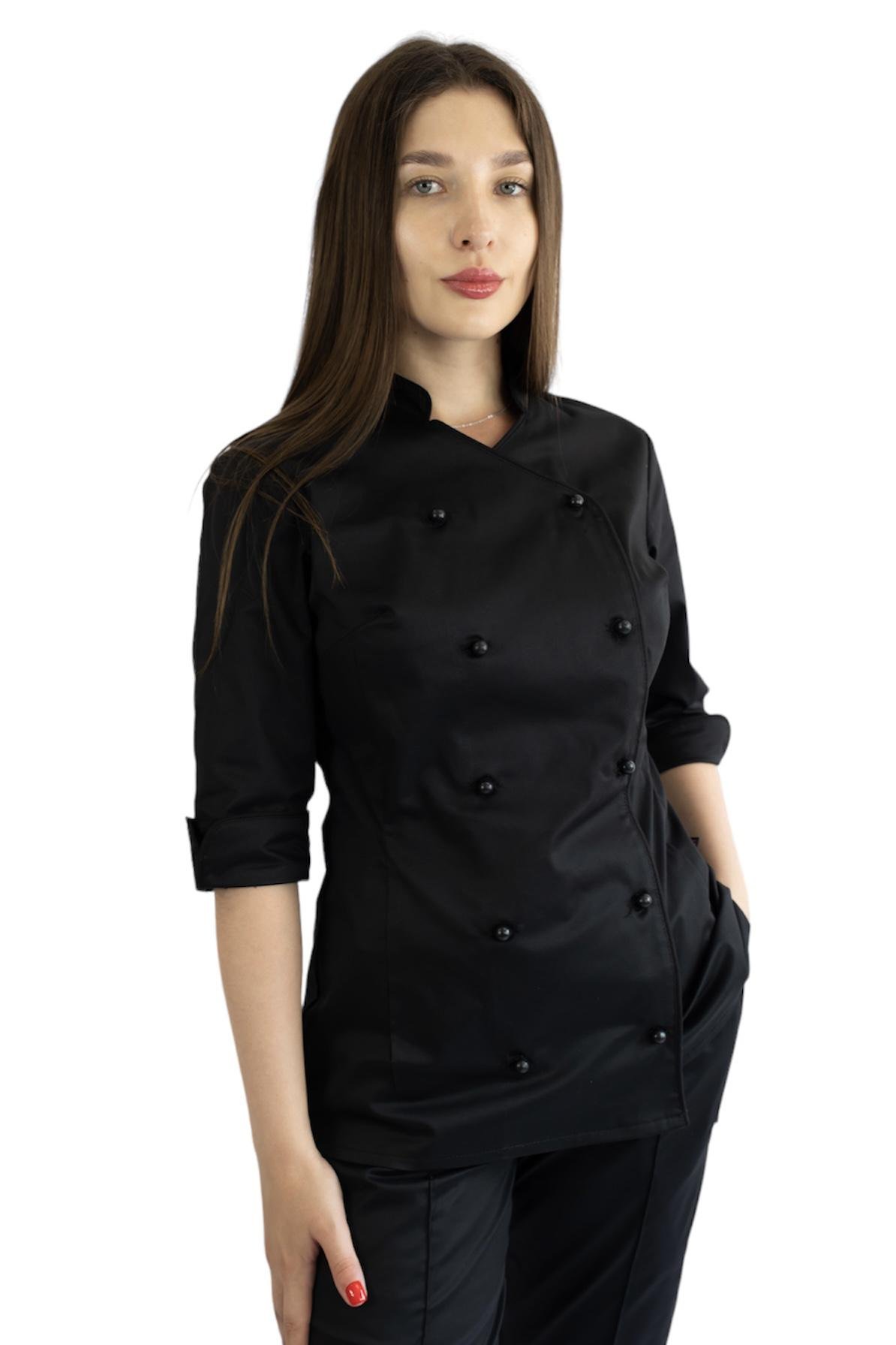 Кітель кухарський жіночий рукав 3/4 Атланта Lux Form р. 48 Чорний (4714)