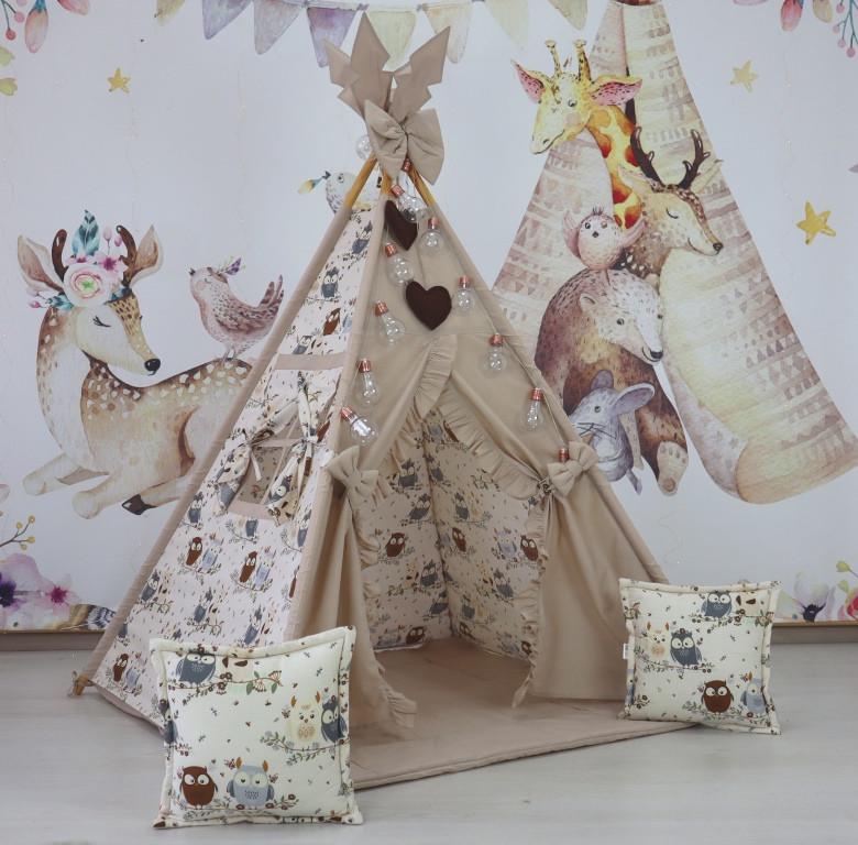 Вігвам дитячий для дівчинки Совуня з матрацом і подушками - фото 2 Вігвам дитячий для дівчинки Совуня з матрацом і подушками - фото 2