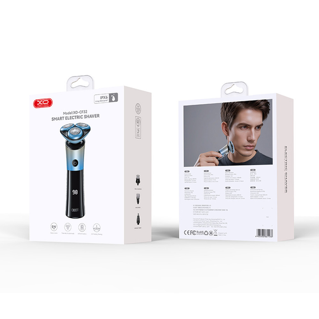 Електробритва Xo CF32 для голення портативна аккумуляторна IPX6 600 mAh LED-дисплей Синій (CF32) - фото 4