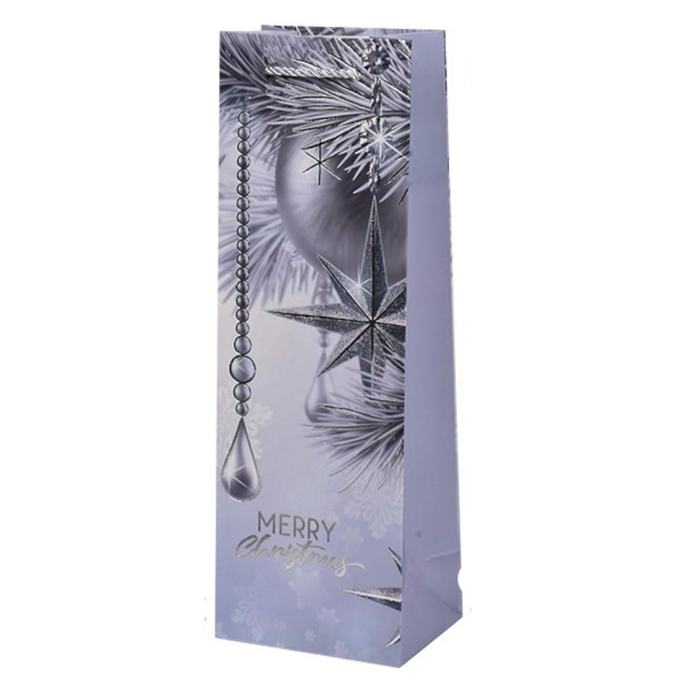 Подарочный пакет новогодний Stenson Christmas magic с ручками 12х9х35 см Серый (R33084)