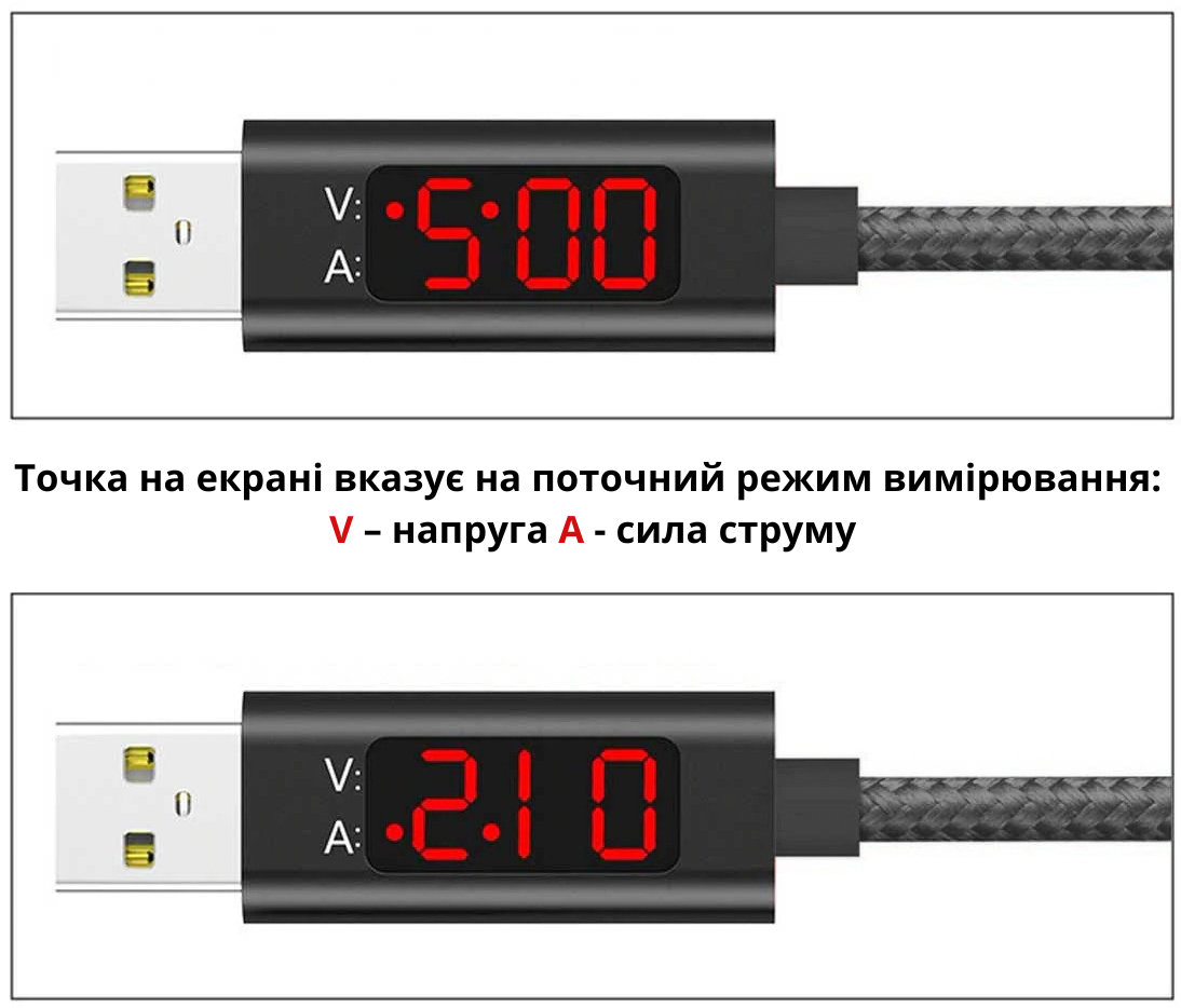 Кабель зарядки USB Type-C с индикатором 1 м Черный (1984858138) - фото 3