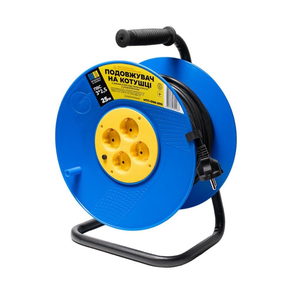 Подовжувач на котушці МЕГАтек ПВС з вимикачем від перенапруги 25 м 3х2,5 мм (24757546) - фото 1 Подовжувач на котушці МЕГАтек ПВС з вимикачем від перенапруги 25 м 3х2,5 мм (24757546) - фото 1