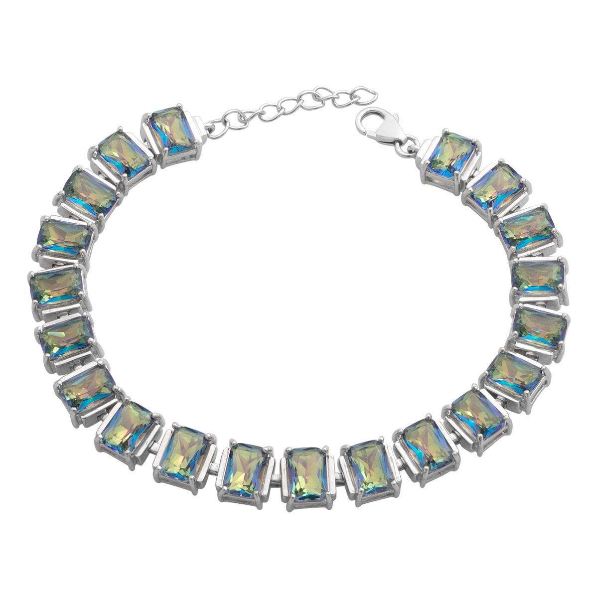 Браслет серебряный с мистическим топазом в форме октагона 17-20 см