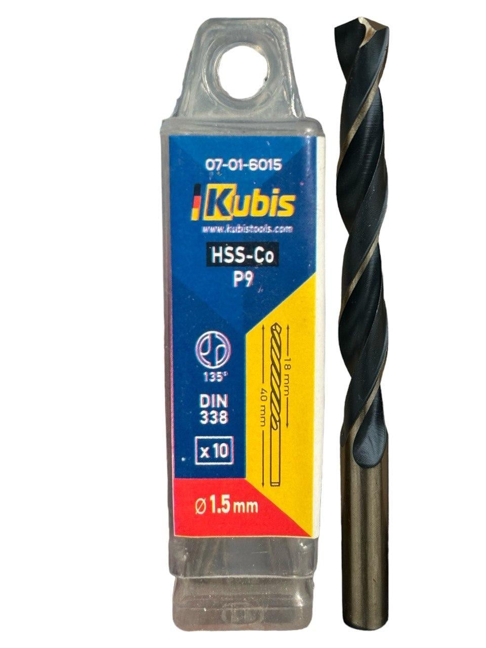 Сверло кобальт Kubis Р9К5 1,5мм (07-01-6015)