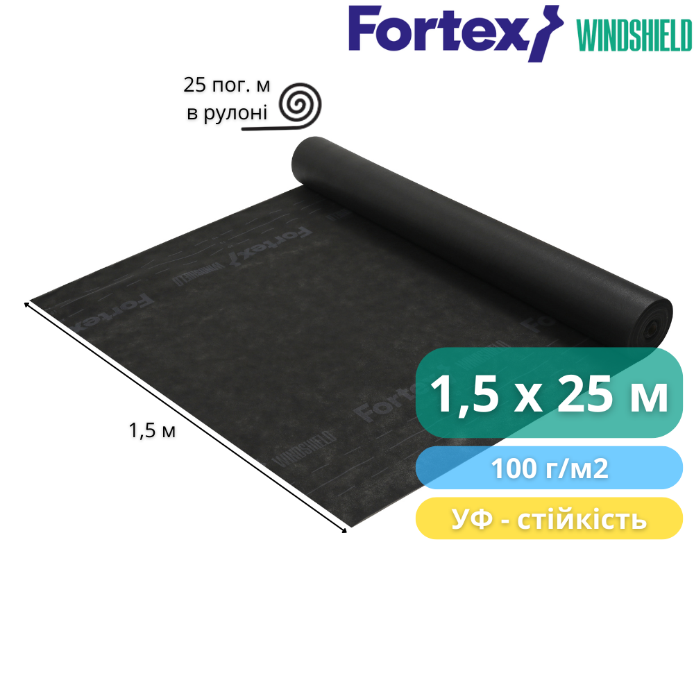 Мембрана вітроізоляційна FORTEX WINDSHIELD 1,5х25 м 37,5 м2 (330018) - фото 3 Мембрана вітроізоляційна FORTEX WINDSHIELD 1,5х25 м 37,5 м2 (330018) - фото 3