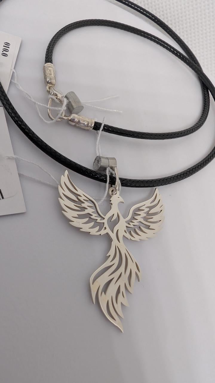 Колье оберег Феникс серебро 925 пробы 3 см и шнурок от 40 по 65 см Красный (2988997605)