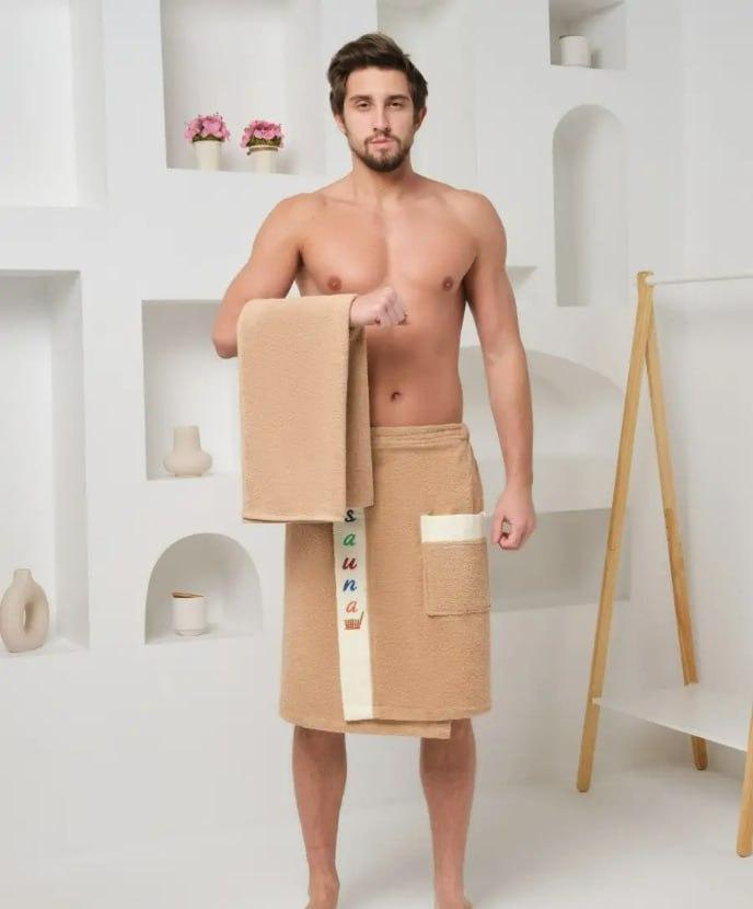 Набор полотенец мужских для сауны Махра Бежевый (2226882001) - фото 1