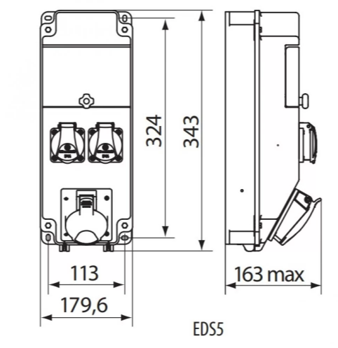 Строительный щит с розетками ETI 004483150 с разъемами EDS5 2-2/1-5 16 16A/5P-1 Schuko-2 АВ: C16/1-2 C16/3-1 с автоматическим выключением - фото 2