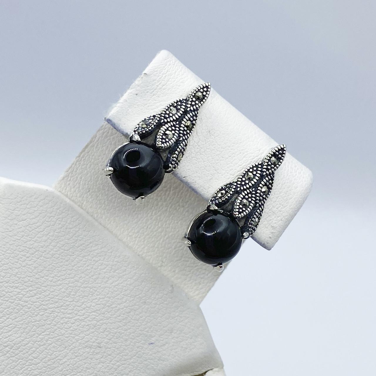 Серьги серебряные с агатом и марказитом 4,43 г (2247601088)