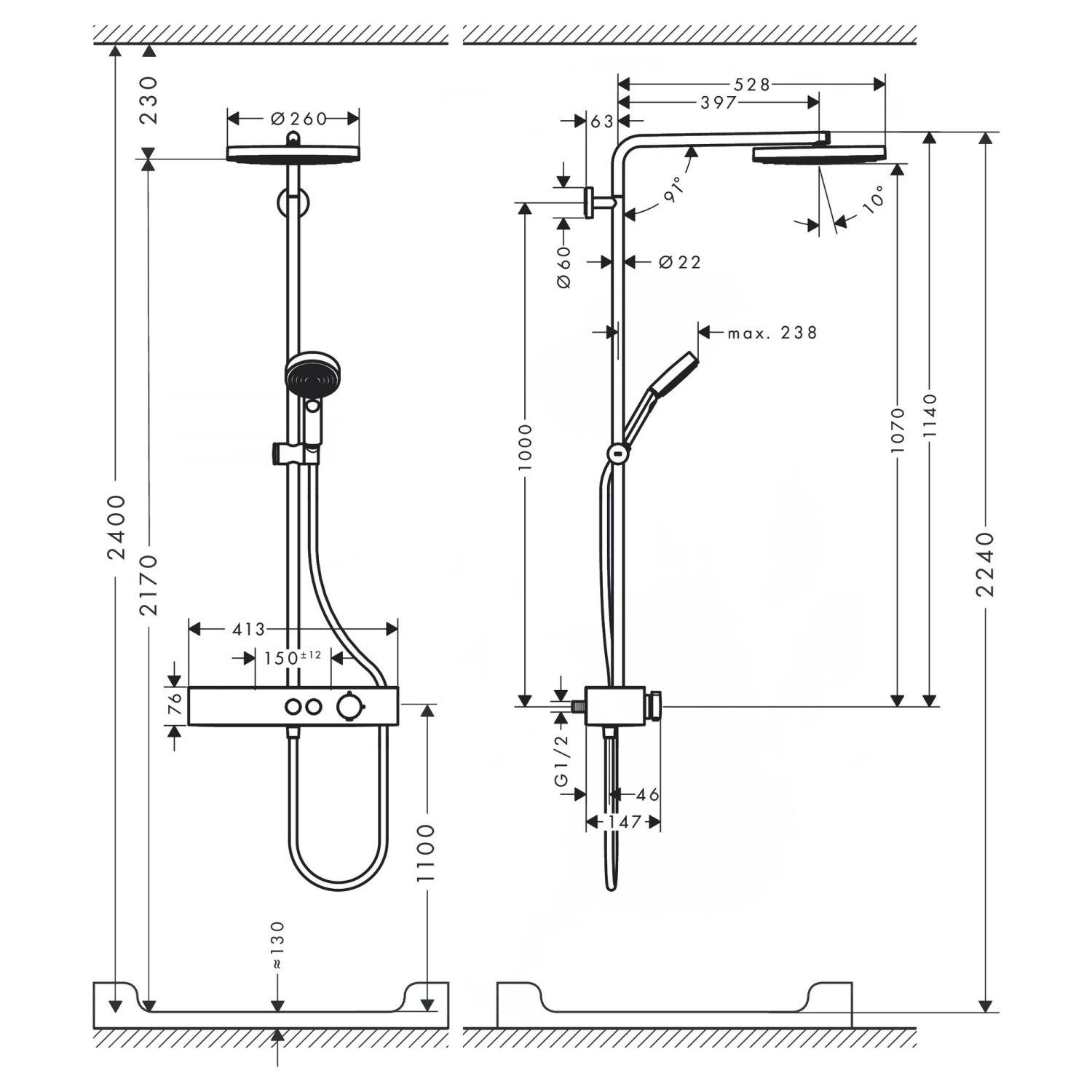 Душова система з термостатом Hansgrohe Pulsify 24220000 Хром (162102) - фото 2