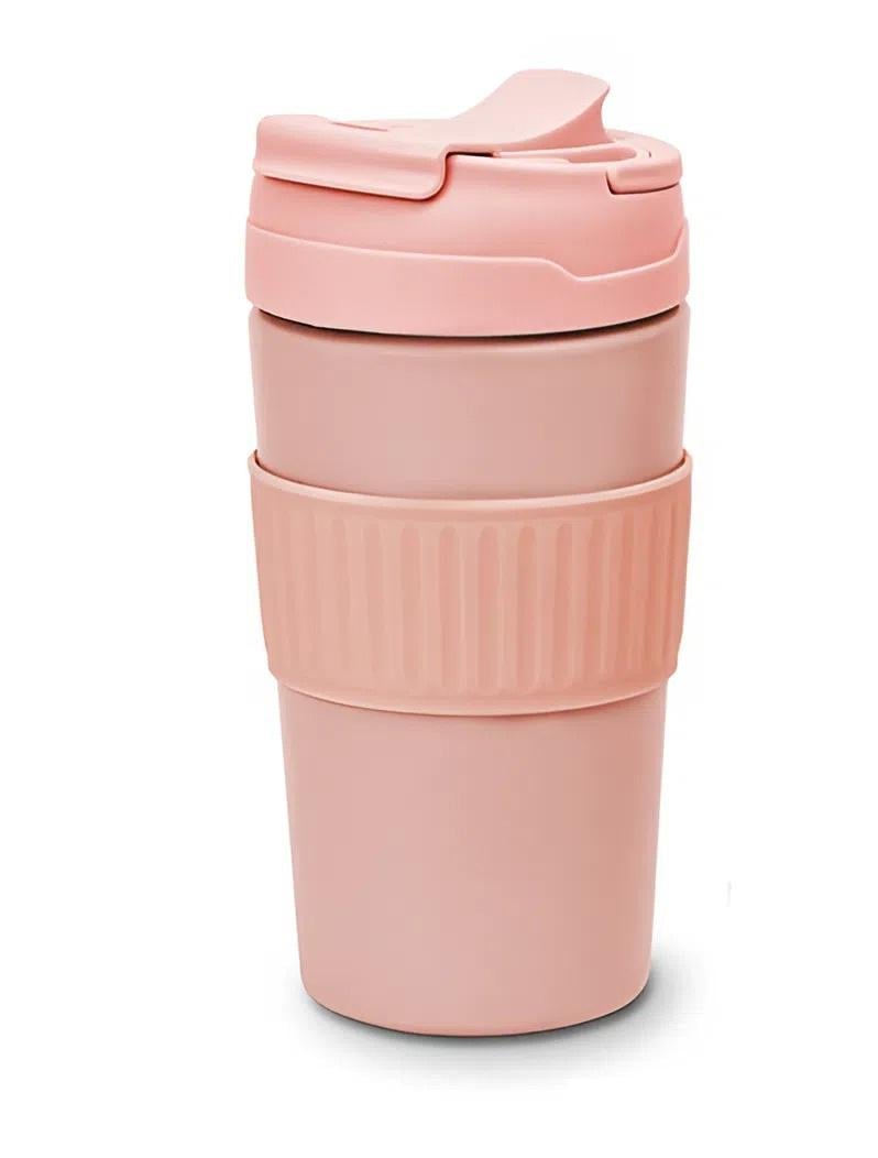 Склянка з кришкою для холодних напоїв 600 мл пластикова багаторазова Pink (31104)