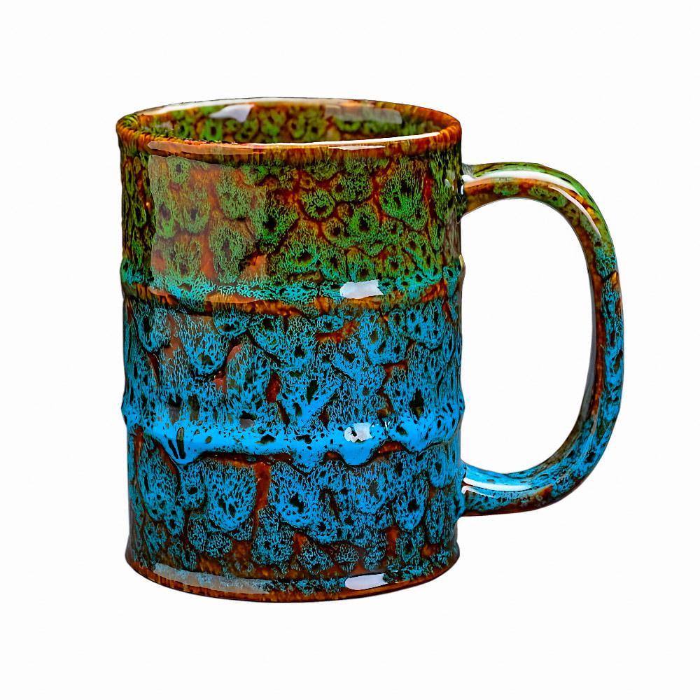 Кухоль керамічний Бочка для пива або квасу велика чашка 600 мл Зелено-синій