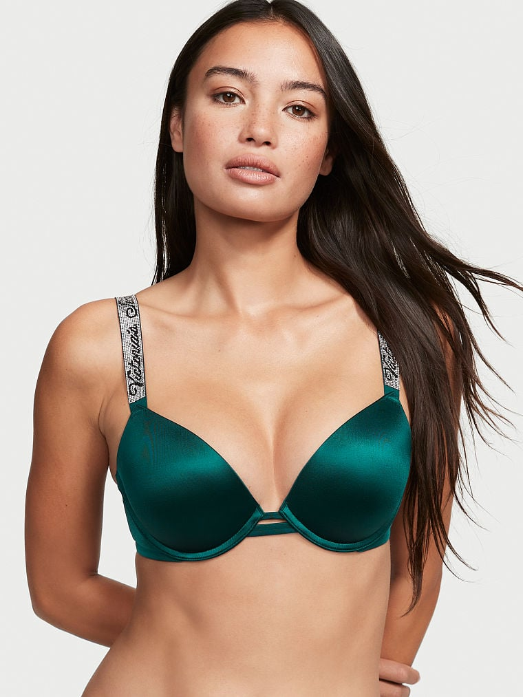 Бюстгальтер зі стразами з пуш ап Victoria's Secret Shine Strap Push-Up Bra 80С Зелений (19569479)