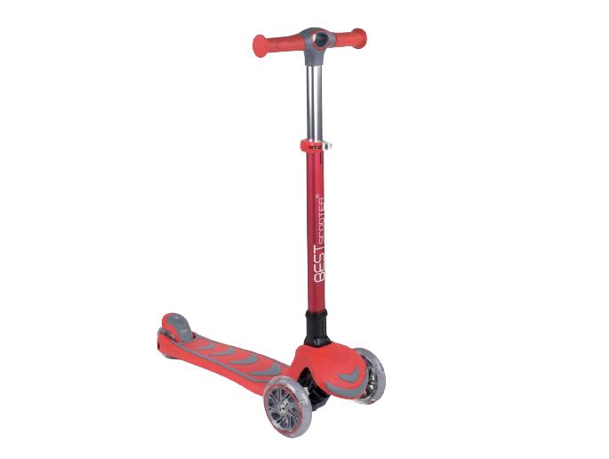 Самокат трехколесный Best Scooter со световым эффектом складной алюминиевый руль Красный (92606)