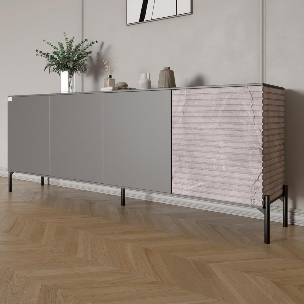 Комод в гостиную Lion Грей на черных металлических ножках 204x38x76,5 см Антрацит/Камень (000-000-2042) Комод в гостиную Lion Грей на черных металлических ножках 204x38x76,5 см Антрацит/Камень (000-000-2042)