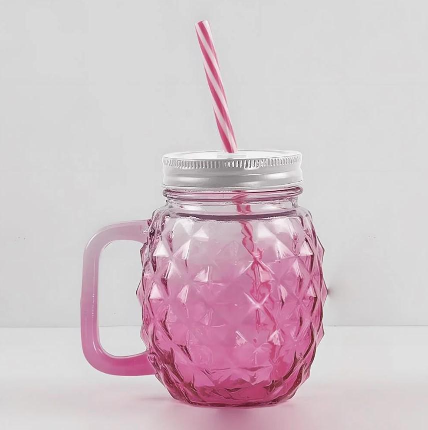 Чашка-банка скляна Ананас з кришкою і трубочкою 500 мл Рожевий (OS-K9480R) - фото 3