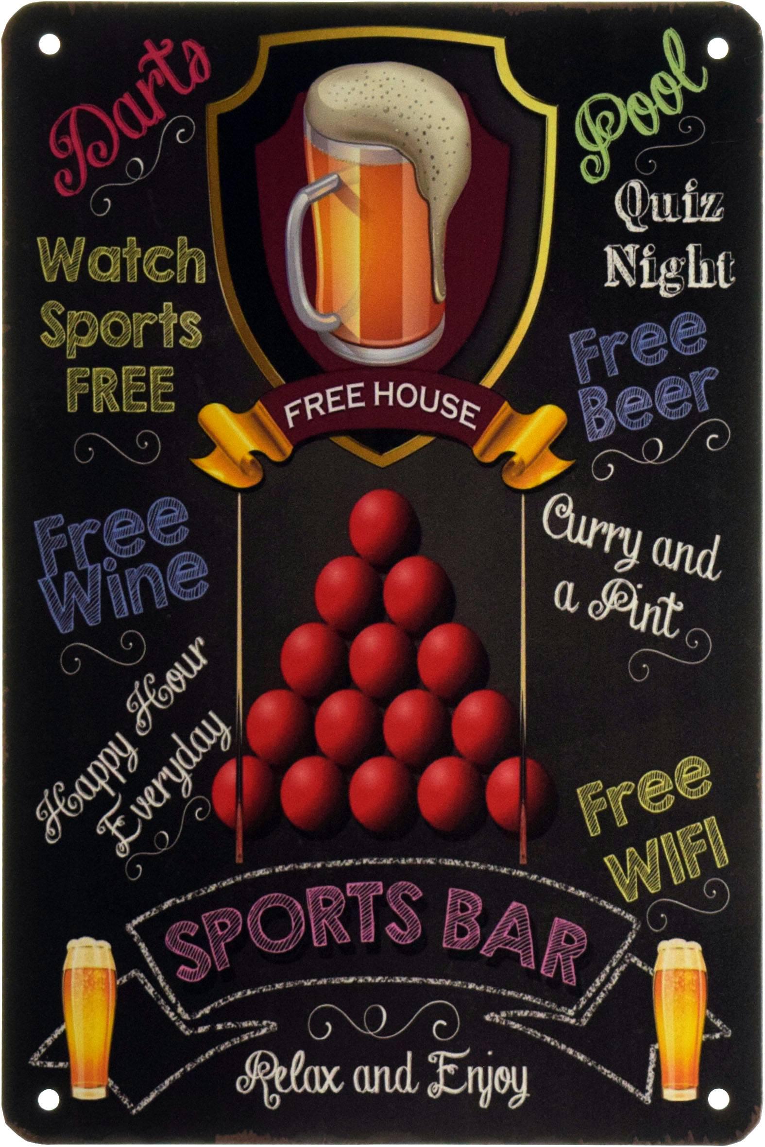 Табличка металлическая Спорт-Бар Бильярд/Sports Bar 20x30 см