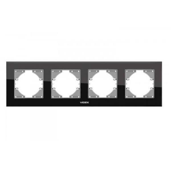 Рамка четырехместная горизонтальная Videx Binera Черное стекло (00000013073)