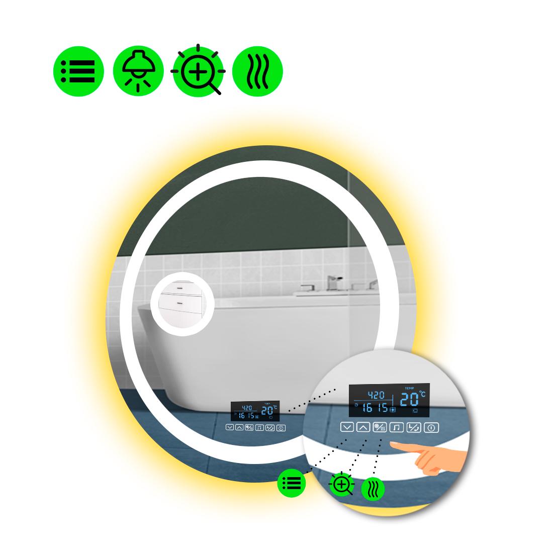 Зеркало с LED подсветкой Amica с Smart-блоком/линзой с подсветкой и подогревом 50x50 см (8995088)