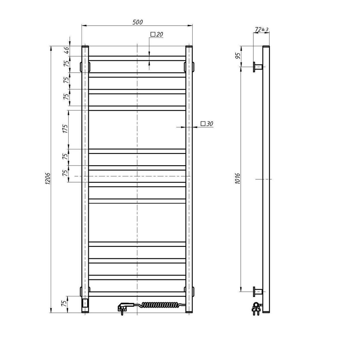 Полотенцесушитель электрический NAVIN Loft Sensor с таймером правосторонний 500х1200 мм Белый (S12-143053-5012) - фото 4