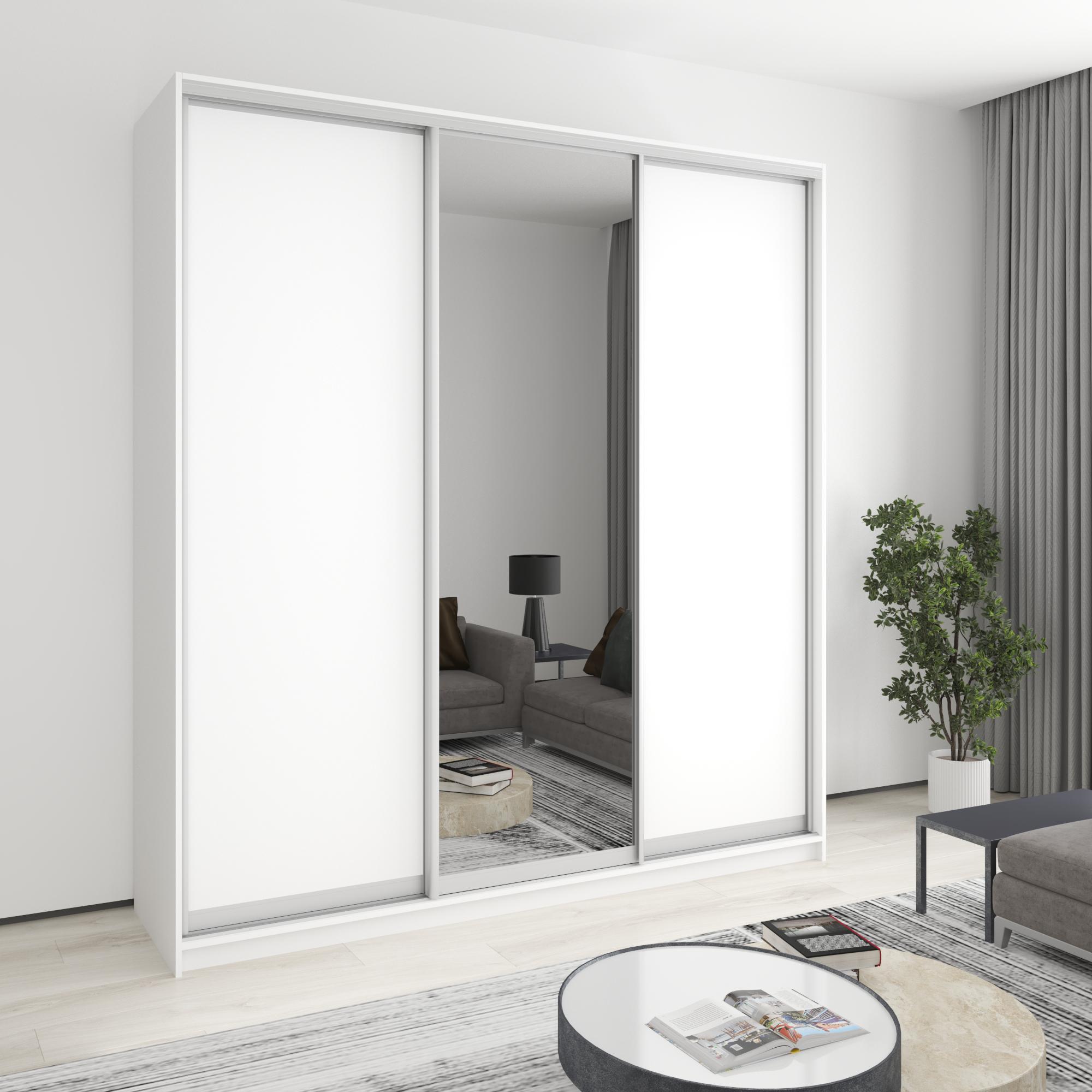 Шкаф-купе трехдверный MebelStar Стандарт AL 2 ДСП/зеркало 220x60x240 см Аляска белый (MBS-1836) - фото 1 Шкаф-купе трехдверный MebelStar Стандарт AL 2 ДСП/зеркало 220x60x240 см Аляска белый (MBS-1836) - фото 1