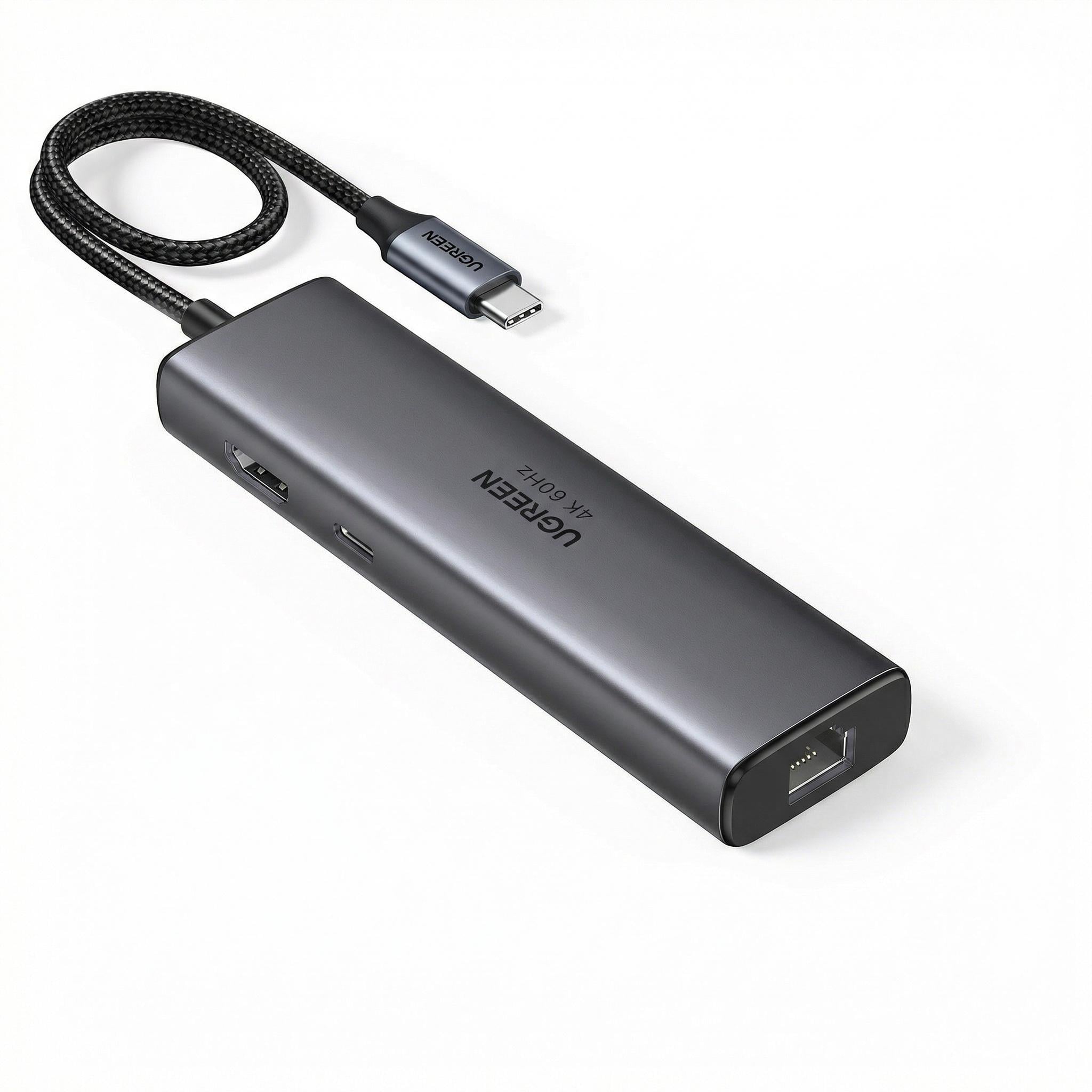 Хаб USB-C UGREEN CM512 HDMI RJ45 PD Темно-серый (45000)