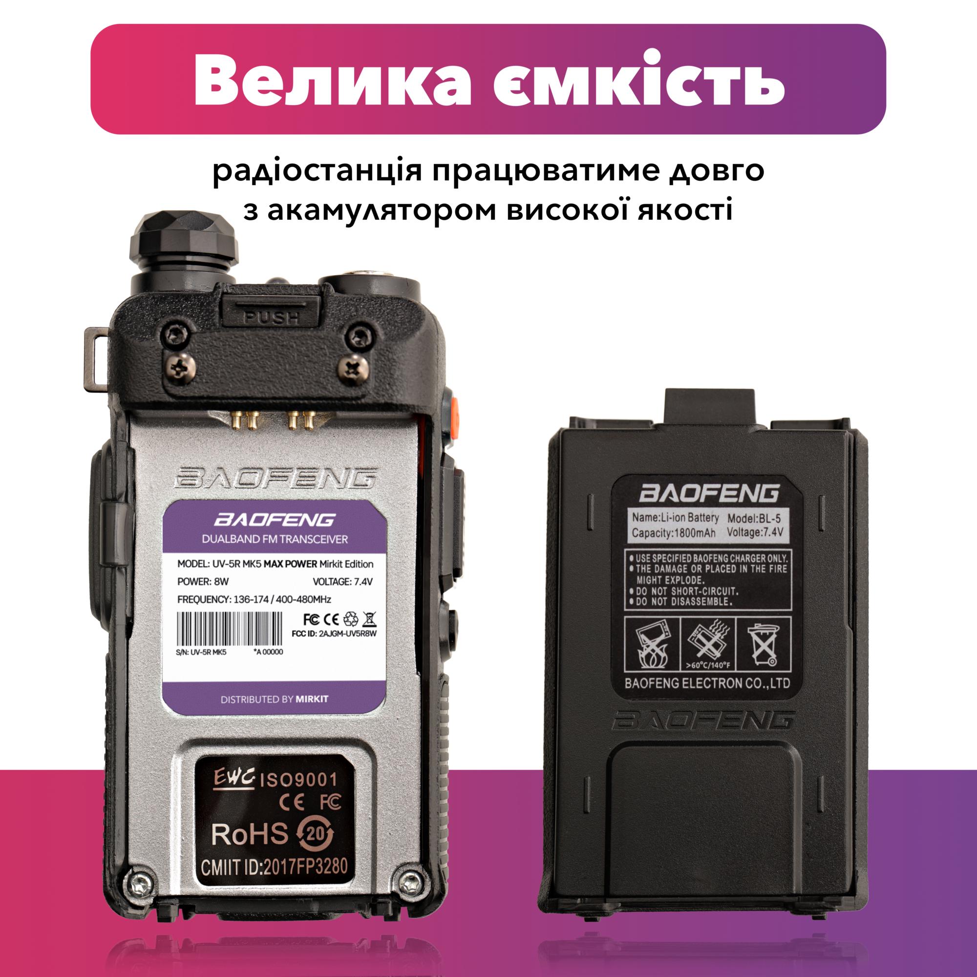 Комплект раций Baofeng UV-5R 8W MK5+4 ремешка Mirkit 4 шт. - фото 4